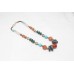 Antique String Necklace Oxidized Metal Natural Multi Color Gem Stone Women D301
